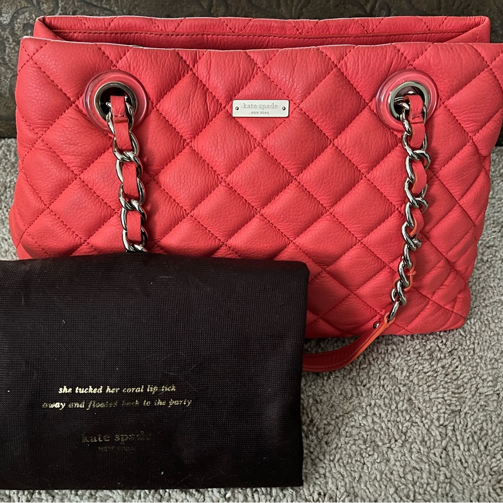 Kate Spade New York - Gold Coast Quilted Handbag - Coral w/ Light Gold Hardware